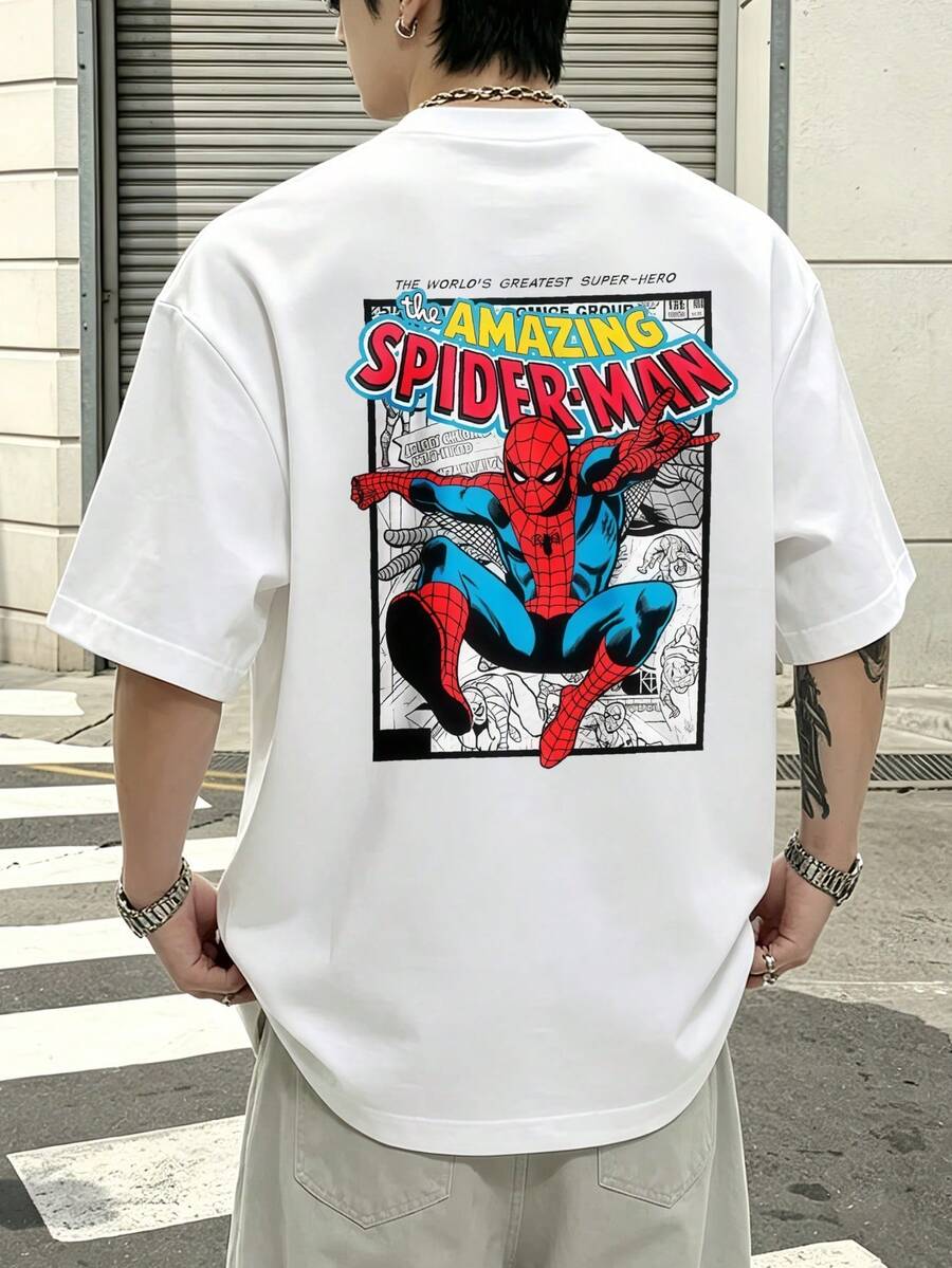 Camiseta con estampado de la portada del cómic Amazing Spider-Man de Marvel Comics, 100% algodón, ropa de hombre, camisetas de verano, conjuntos para vacaciones, regalos para hombre de la serie Marvel, ropa urbana. - Blanco - Ver 1