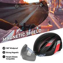 EASTINEAR - Casco de bicicleta para adultos magnético con luz trasera recargable por USB para hombres y mujeres casco de bicicleta de montaña y carretera escudo magnético - Negro Rojo - Ver 4