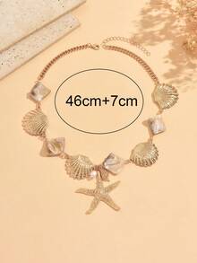 1pc Bohemian Style Gold Chain Ocean Shell Necklace, Niche Design Starfish Pendant Choker Chain, Women's Neck Jewelry, Suitable For Daily Wear And Travel Party - Multicolor - View 4