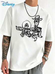 This T-Shirt Featuring Disney's Toy Story Characters Buzz Lightyear And Woody In A Sketch Style And Simple Line Print Is Perfect For Everyday Wear. Made From Pure Cotton With A Relaxed Crew Neck, This Men's T-Shirt Is A Stylish Streetwear Piece, A Must-Have For Casual Outfits, And A Great Summer Gift For Men. - 白色 - 查看 1