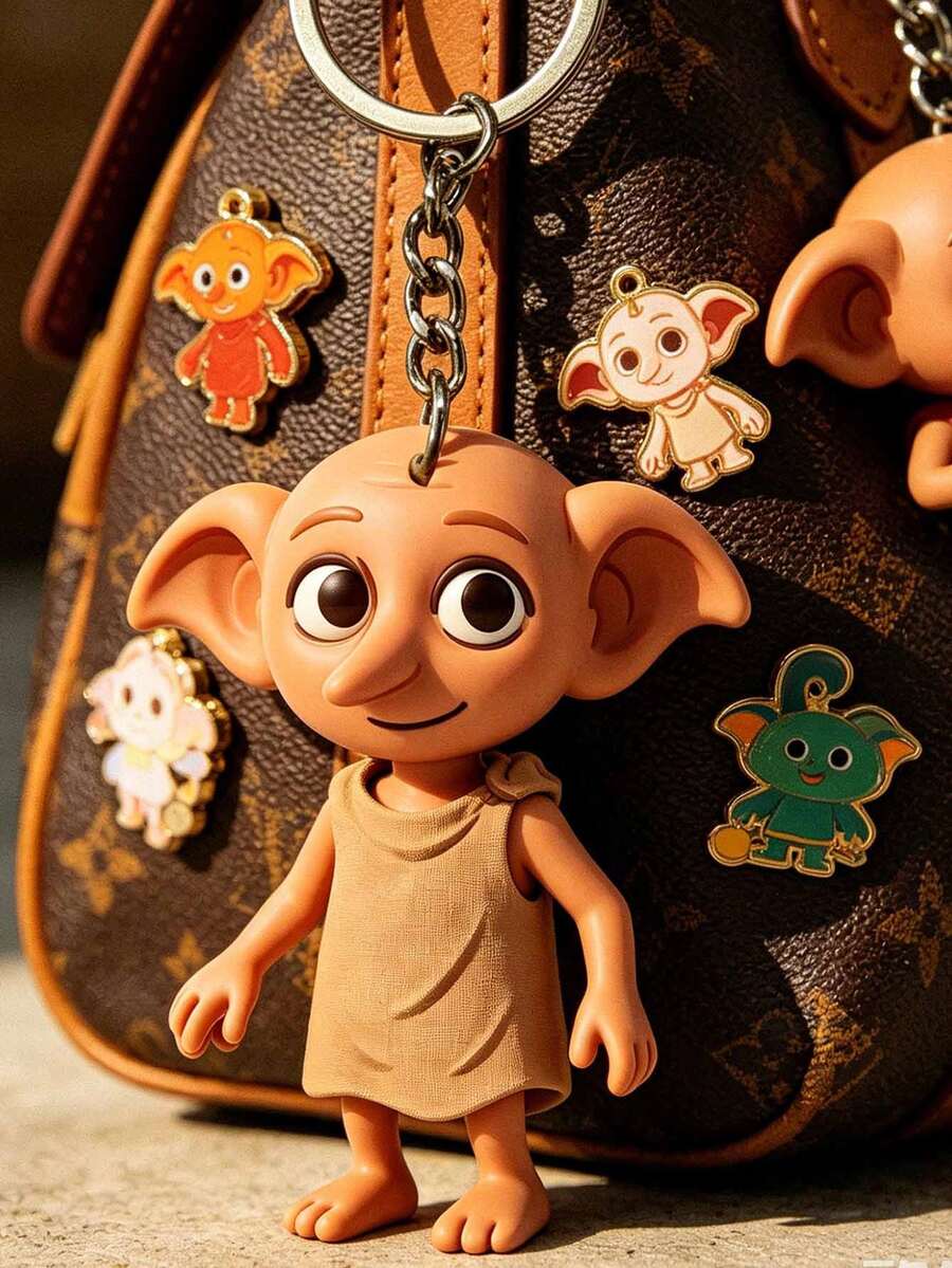 Harry Potter Dobby Elf PVC Keychain, Cute Mini Dobby Design, Magic World Collectible Accessory, Celebrate Your Love For The Magic World With This Adorable Dobby Keychain, Featuring A Charming Sculpture Of Harry Potter's Beloved House Elf. - Keychain - View 1