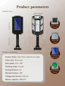 LED Solar 3-Sided Screen Light, Suitable For Home, Family, Garden, Outdoor, Park, Yard, Wall Sconce, Remote Control Smart Infrared Motion Sensor Light, Outdoor Waterproof Light-Controlled LED Street Light - PP-902T - View 9