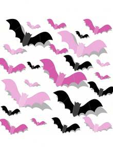 48/24/1pc-3D Pink Bat Decorations, 3D Bat Wall Stickers, Halloween Decor, Includes Pink Bat Stickers And Glue, Scary Halloween Party Supplies Stickers. Suitable For Bedroom, Bathroom, Home, Door, Window, Office. Cute Halloween Decorations, Suitable For Indoor Ghost Theme Environment. - Multicolor - View 8