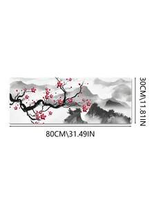 大尺寸中式風格桌墊，水墨梅花與山脈設計，防滑底座，縫邊工藝，適用於辦公室、電競、筆電、學生書桌 - 查看 14