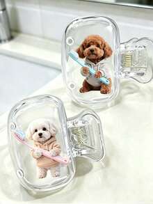 Puppy Hoodie 便攜式牙刷頭蓋收納盒與牙刷保護套，居家、商務旅行、日常使用與戶外旅行必備浴室配件，情侶牙刷組，聖誕節、復活節、情人節、教師節禮物，家庭禮物 - 彩色 - 查看 5