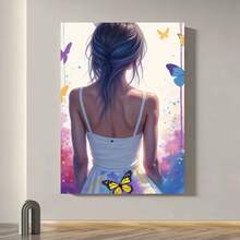 Enmarcado 1  moderno enmarcado para pared: Mujer elegante con mariposas, diseño vibrante en acuarela, perfecto para la sala de estar, el dormitorio o la oficina | Regalo ideal para fiestas y ocasiones especiales, marco decorativo, decoración estética para el hogar. - Enmarcado - Ver 2