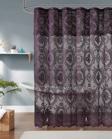 NOIR Gothic Vintage Shower Curtain With Valance For Goth Bathroom Decor - Purple - View 2