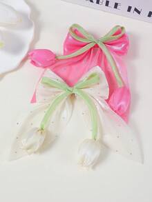 6pcs Girls Mesh Tulip Bow Sweet Versatile Ponytail Hair Clip Back Of Head Hair Pin Hair Accessory For Daily Use And Gift - Multicolor - View 2