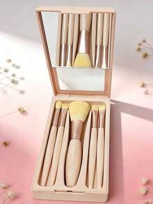 Portable Makeup Brush Set With Mirror, Printed With Dried Flower Pattern And A-Z Letters. This Is A Boxed Makeup Brush Set, A Multi-Functional Makeup Brush Set With Mirror Case, Including Mini Multi-Functional Makeup Brushes, Foundation Brush, Eyeshadow Brush. This Makeup Brush Storage Box Also Includes Brushes, Very Convenient And Practical, Ideal Gift For Girls, Portable Travel Accessory And Mother's Day Gift. - Multicolor - View 7