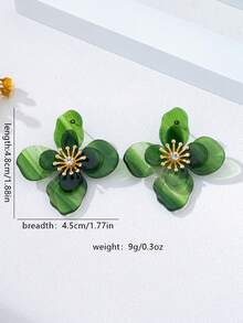 1 Pair Summer Acrylic Rhinestone Four-Petal Flower Stud Earrings Women's Daily Clothing Accessories - Green - View 4