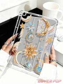 Sun Moon Pattern Tablet Protective Case Compatible With IPad Air 8 (M4) 2026 (11 Inch) / 2026 (13 Inch), 9.7/10.2/10.5/10.9/12.9/Pro 11/A16, 10th Generation, Kindle Paperwhite 12th Generation 2024, Kindle (11th Generation - 2024 Release), Soft Shockproof, Smart Sleep/Wake Function, Y-Fold Tablet Protective Case, Multi-Angle Viewing. - Multicolor - View 5