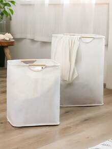 1PC Large/Small Linen Foldable Handheld Fabric Laundry Basket, Portable Laundry Hamper With Handle, Laundry Storage Bin For Bedroom, Bathroom, Living Room, T-Shirts, Shirts And Miscellaneous Items, Multi-Functional Laundry Sorting Basket - Apricot - View 2