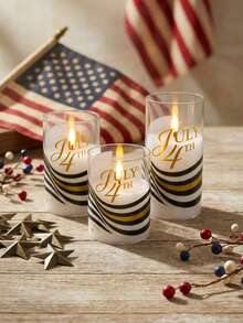 3pcs Flameless Candle Lights With Remote Control/Timer Function, Battery Operated Warm Light Candles, For Table Centerpiece Decoration, Suitable For US Independence Day, Holiday Atmosphere Decorative Lights - Warm Light - View 2