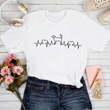 2026 Women's Quality Casual Cotton T-Shirt, Women's T-Shirts With Cartoon And Wine Print, Fun And Fashionable Clothes For Spring Summer, Elegant Women's T-Shirt, Printed T-Shirt For Girls, Unisex Basic T-Shirt - 白色 9 - 查看 1
