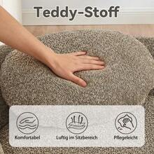 Minimalist Teddy Fleece Sofa With Rounded Design, Softly Padded Couch With Cushions, Versatile For Living Room, Bedroom And Studio. - 棕色 - 查看 7
