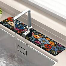 1 pieza Protector de salpicaduras de grifo de goma con diseño floral, almohadilla protectora para grifo de baño, protector contra el barro, alfombrilla antideslizante y a prueba de humedad para grifo, accesorio para encimera de cocina. Protege tu encimera de cocina. - Multicolor - Ver 7