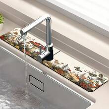 1 pieza Protector de salpicaduras de grifo de goma con diseño floral, almohadilla de salpicaduras para grifo de baño, protector de lodo, almohadilla de grifo a prueba de humedad y antideslizante, accesorio para encimera de cocina. Protege tu encimera de cocina. - Multicolor - Ver 5