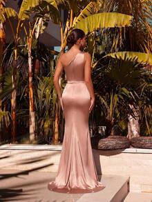 ADYCE Women's Pleated High Slit Waist Cocktail Party Long Dress, Suitable For Formal Balls Or Graduation Ceremonies - Pink - View 2