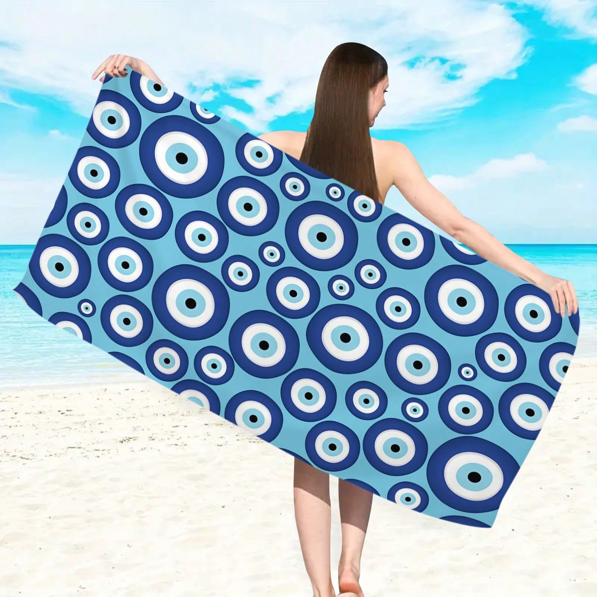 1 pezzo Asciugamano da spiaggia con occhio malocchio turco, asciugamano da spiaggia grande personalizzato con occhio blu, asciugamano da spiaggia in