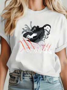 VintageDemon S-Slayer Short SleeveDemon S-Slayer  Tsuyuri T Shirt Anime Manga Character Graphic Tee For Women And Men Unisex Casual TopAnime Short Sleeved Shirt Suitable For Partysports And Other Holiday Gifts.Summer Tops - White - View 1