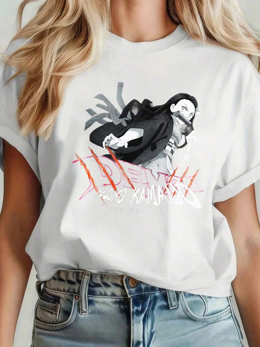 VintageDemon S-Slayer Short SleeveDemon S-Slayer  Tsuyuri T Shirt Anime Manga Character Graphic Tee For Women And Men Unisex Casual TopAnime Short Sleeved Shirt Suitable For Partysports And Other Holiday Gifts.Summer Tops - White - View 1