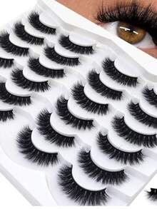 HBZGTLAD 12 Pairs Multi-Style Extra Long Thick Natural Fluffy Cat Eye Wispy False Eyelashes, Black Band Strip Lashes, Thick Volume Extension Look D Curl Cat Eye Natural Appearance Faux Mink 3D Fluffy Russian Strip Lashes, Reusable For Daily Wear And Practice - View 5