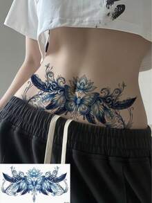 4 Sheets Realistic Butterfly & Flower Tramp Stamp Temporary Tattoo Stickers, Body Art For Women, Music Festival Graduation Holiday Favors - Multicolor - View 6