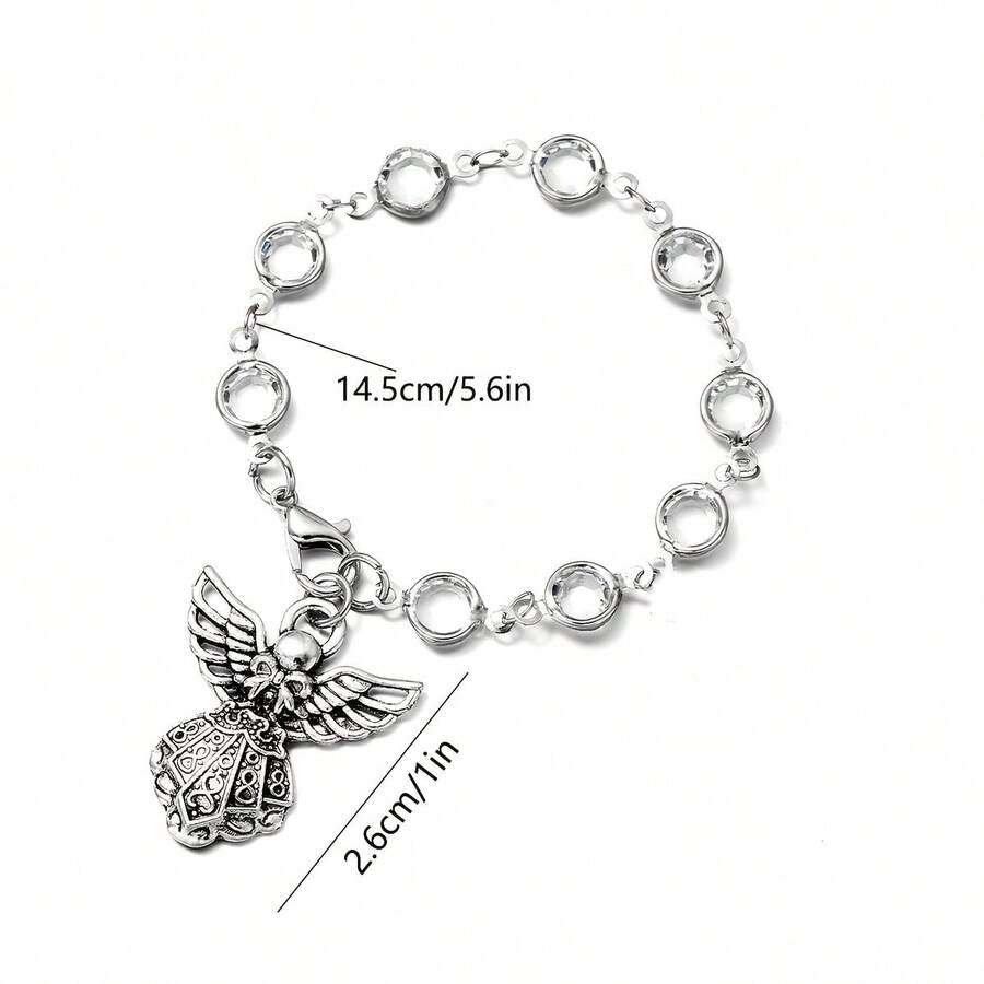 1pc Guardian Angel Pendant Car Hanging Charm, Winged Design With Steering Wheel Chain, Vehicle Interior Dashboard Decor & Prayer Ornament, Perfect Gift - Silver - View 1