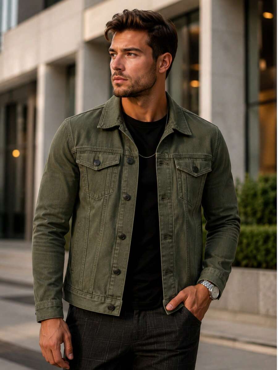 Men's Iron Button Twill Jacket - Verde militar - Ver 1