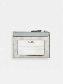 Coach Skinny Id Case 10 Zippered ID Wallet with Signature Print Case In Signature Canvas Pocket Wallet for Women Credit Card Holder - 淺藍色 - 查看 3