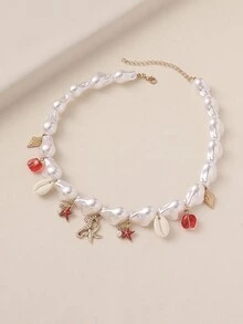 1 Peça Estilo Férias de Verão Moda Elegante Luxuosa Versátil INS Colar de Contas Feito à Mão com Pérola Falsa, Concha, Estrela-do-Mar, Cavalo-Marinho, Ajustável, Colar de Contas Adequado para Mulheres Praia, Festa, Grandes Reuniões, Bar Presente Perfeito, Presente para Amigos e Família, Todas as Estações, Compras, Fotografia, Casual, Uso Diário no Trabalho - Multicolorido - Visão 6
