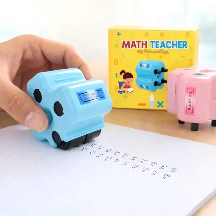 4-In-1 Math Roller Stamp For Math Teachers, Addition, Subtraction, And Multiplication Practice Tool, Math Roller Stamp For Children Ages 5-9, Classroom And Home Use, Math Gift For Kids, Golden Egg - Blue - View 1