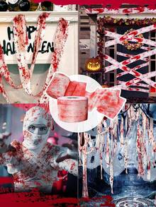 1/2 rollo de tela de vendaje manchada de sangre de Halloween, tela de envoltura sangrienta de terror, gasa manchada de sangre para decoración de Halloween, envoltura de vendaje de momia de Halloween, vendaje de cosplay, tira de sangre de disfraz de terror, adecuado para decoración de Halloween y casa embrujada - Ver 4