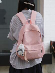 1pc Girls Star Nylon Zipper Closure Exquisite Backpack Student School Bag Suitable For All Seasons Daily Use Without Pendant - A - View 2