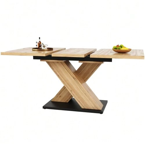 Telescopic Dining Table (119-158.5 X 80 Cm), Extendable Table, Kitchen Table, Extends From 119 To 158.5 Cm Thanks To Internal Extensions, For Kitchen And Living Room, Wood-Colored Dining Table With Curved Top - Natural Color - View 1