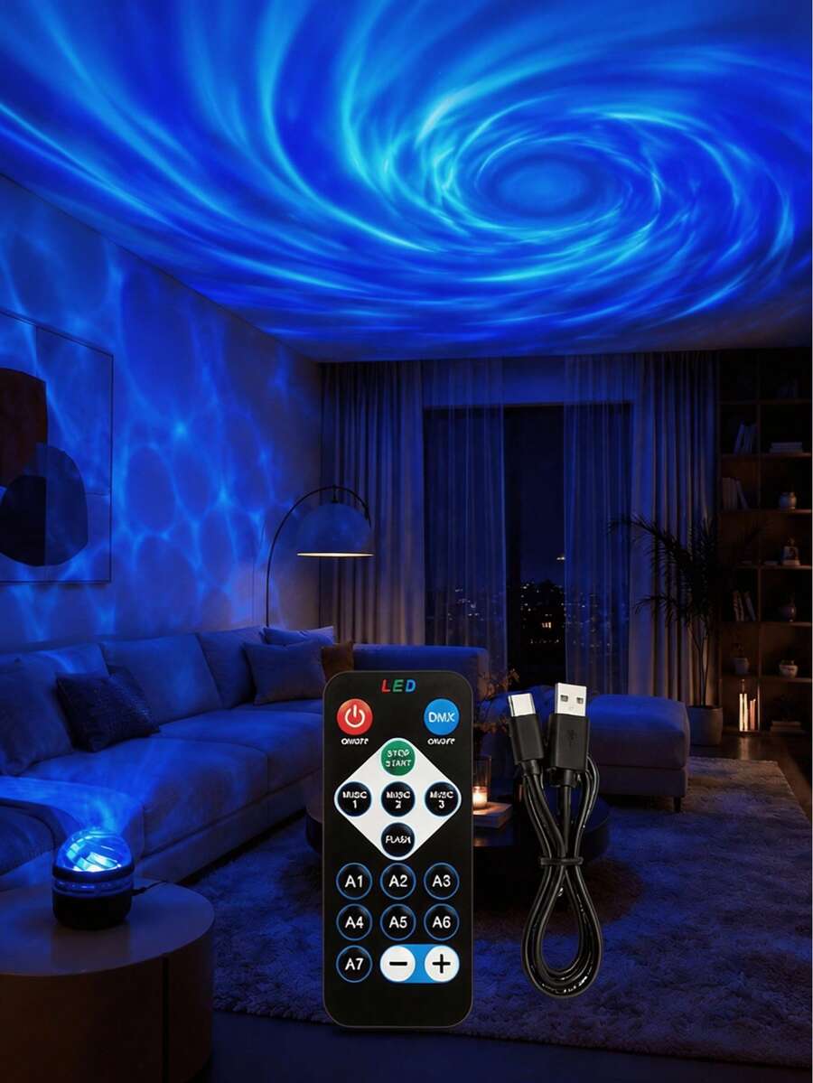 1pc [Starry Sky Projection Lamp] USB Powered Remote Control Atmosphere Night Light, Suitable For Bedroom, Dorm, Game Room, Party Scene Decoration