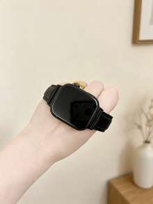 1件中性荔枝紋皮革智慧手錶錶帶，適用於 Redmi Watch 5 Lite/5 Active/4/5/6，時尚休閒透氣快拆摺疊磁吸錶帶，手腕配件 - 黑色 - 查看 2