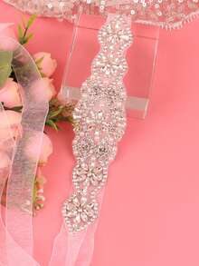 1PC Handmade Rhinestone Studded Bridal Belt, Luxury Crystal Wedding Dress Waistband For Brides And Bridesmaids - Clear - View 3