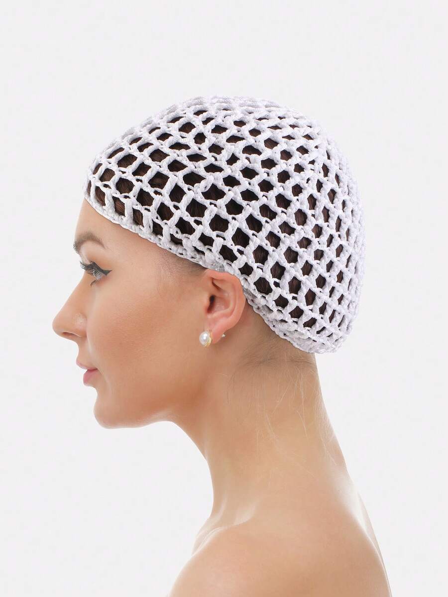 1pc Women's Hair Net Cap Handmade Crochet Mesh Cap Hair Protection Net Cap Suitable For Daily Use - White - View 1