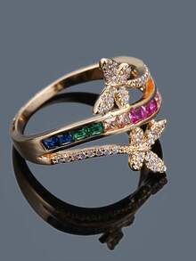 1pc Women's Fashion Personalized Colorful Zirconia Ring, Light Luxury High-End Exquisite Sweet Elegant Versatile Finger Ring - Ring - View 3
