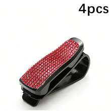 1pc/2pcs/4pcs Crystal-Like Car Eyewear Clip With Ticket/Card Holder For Car Interior Decor - Fashion Glasses Visor Hook - A - View 17