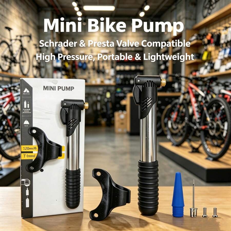 Pompa Sepeda Mini Portabel 120PSI - Kompatibel dengan Katup Schrader & Presta, Pompa Ban Sepeda Teleskopik dari Paduan Aluminium, Pompa Udara Tangan Tekanan Tinggi dengan Braket Pemasangan, Alat Darurat Ringan untuk Sepeda Gunung/Jalan Raya, Bola Olahraga & Barang Tiup.