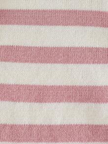 Tween Girl Round Neck Striped Long Sleeve Casual Sweater - Pink - View 5