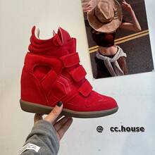 Hidden Wedge Sneakers For Women Retro High Top Platform Trainers Fashion Suede Panelled Chunky Shoes Casual Streetwear - 軍綠 - 查看 8
