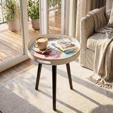 Round Modern Side Table, Minimalist Floral Butterfly Print Italian Luxury Tray, Outdoor Garden Balcony Small Coffee Table, Living Room Sofa Side Table, Minimalist Design, Multifunctional Side Table, Bedroom Decor, Small Furniture - White - View 3