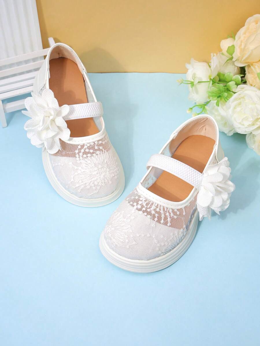 1 Đôi Giày Bệt Trắng Ngọt Ngào Cho Bé Gái, Giày Loafer Lưới Thêu Thoáng Khí, Giày Công Chúa Trang Trí Hoa, Giày Xỏ Chân Thường Ngày, Phù Hợp Cho Đi Bộ Ngoài Trời Mùa Xuân/Hè, Mặc Hàng Ngày, Tiệc, Nghỉ Dưỡng Thường Ngày. - trắng - Xem 1