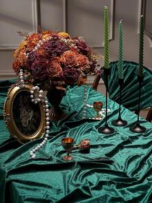 1pc, Velvet Tablecloth, Luxurious Elegant Rectangle Table Cover In Beautiful Color For Weddings, Parties, Events, Durable Seams For Long-Lasting Use - Dark Green - View 3
