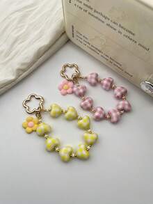 1 pièce Porte-clés créatif imprimé à carreaux avec chaîne de perles en forme de cœur, anneau à ressort floral en forme de fleur de prunier avec crochet ouvert, accessoire de bijoux, porte-clés, bracelet de téléphone à perles en forme de cœur perforé de couleur crème unie avec imprimé à carreaux multicolore, accessoire de bijoux DIY, porte-clés à perles en forme de cœur, accessoire de sac universel, breloque de bouteille d'eau, chaîne de téléphone et porte-clés - A - Voir 8