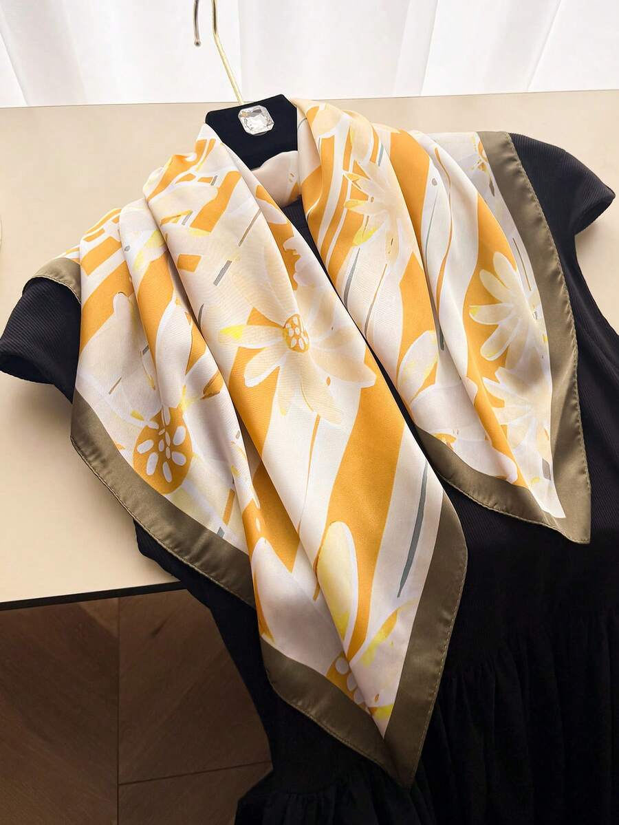 1件女款優雅復古印花細款緞面正方形仿絲巾,波希米亞復古休閒女款頸巾、披肩,輕薄舒適女款頭巾,適合春夏季日常穿著與外出 - 彩色 - 查看 1