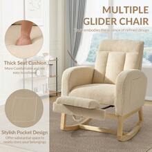 Modern Soft Rocking Recliner Chair For Living Room, Side Pocket, Ottoman   Comfortable Stuffed Upholstery For Living Room, Bedroom - Beige - View 5